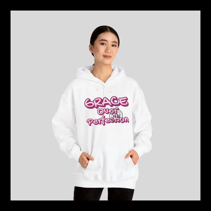 Grace Over Perfection Pink Hoodie White / S